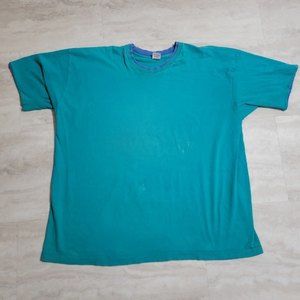 Vintage Fruit Of The Loom Blank Green Double Collared T-Shirt XXXL